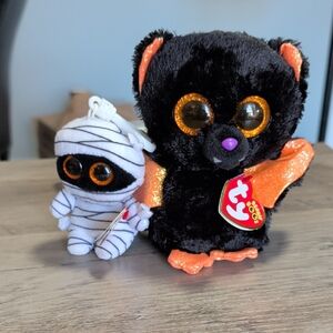 Set Of 2 Halloween Beenie Boos- Mummy Clip On And Echo The Bat